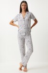 Desenli Gömlek Pantolon Pijama Takımı GRİ LEC0002