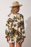 Desenli Krinkıl Viskon Yazlık Kimono YEŞİL KREM LDD0025