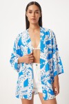 Desenli Viskon Kimono MAVİ BEYAZ LEN0004