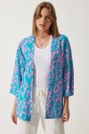Desenli Viskon Kimono PEMBE GÖK MAVİ LEN0004