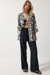 Desenli Viskon Kimono SİYAH BEYAZ LEN0004