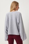 Geniş Kol Oversize Örme Sweatshirt GRİ LFN0112
