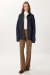 Kadife Yaka Uzun Denim Ceket KOYU MAVİ LRI0025