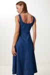 Kalın Askılı Midi Denim Elbise KOYU MAVİ LFG0038