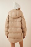 Kapüşonlu Oversize Şişme Mont KREM LRV0059
