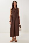Kolsuz Midi Poplin Gömlek Elbise KAHVERENGİ LMX0093