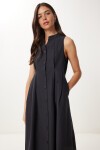 Kolsuz Midi Poplin Gömlek Elbise SİYAH LMX0093