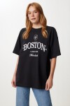 Nakış İşlemeli Oversize Örme T-shirt SİYAH LKT0014