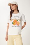 Portakal Baskılı Pamuklu Örme T-shirt EKRU LNS0051