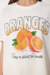 Portakal Baskılı Pamuklu Örme T-shirt EKRU LNS0051