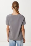 Taş Detaylı Pamuklu Örme T-shirt FÜME LKT0006