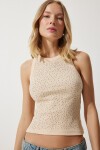 Taş İşlemeli Crop Triko Bluz KREM LNJ0006