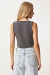 V Yaka Likralı Crop Örme Yelek GRİ LRV0060