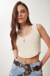Yazlık Crop Triko Bluz KREM LNS0047