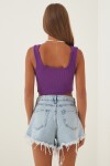 Askılı Fitilli Crop Örme Bluz MÜRDÜM LGT0012