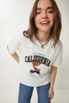 Ayıcık Armalı Baskılı Oversize Örme T-shirt EKRU LMC0088