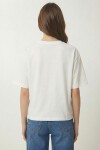 Ayıcık Armalı Baskılı Oversize Örme T-shirt EKRU LMC0088
