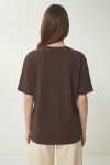 Ayıcık Armalı Baskılı Oversize Örme T-shirt KAHVERENGİ LMC0088