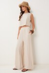 Bağlama Detaylı Bluz Pantolon Takım KREM LRV0104