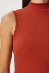 Balıkçı Yaka Kolsuz Örme Bluz KİREMİT LGT0007