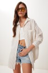 Çizgili Oversize Müslin Gömlek KREM BORDO LGP0014
