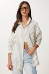 Çizgili Oversize Müslin Gömlek KREM SİYAH LGP0014