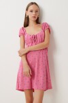 Desenli Mini Örme Elbise KOYU PEMBE LUB0167
