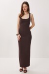 Kalın Askılı Yırtmaçlı Örme Elbise KAHVERENGİ LMC0092