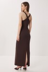 Kalın Askılı Yırtmaçlı Örme Elbise KAHVERENGİ LMC0092