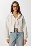 Kapüşonlu Fermuarlı Crop Sweatshirt BEJ LUB0054