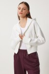 Kapüşonlu Şardonlu Fermuarlı Sweatshirt EKRU LOW0019