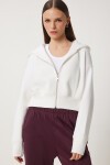 Kapüşonlu Şardonlu Fermuarlı Sweatshirt EKRU LOW0019