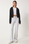 Kapüşonlu Şardonlu Fermuarlı Sweatshirt SİYAH LOW0019