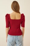 Kare Yaka Fitilli Crop Bluz BORDO LGT0011