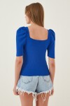 Kare Yaka Fitilli Crop Bluz KOYU MAVİ LGT0011