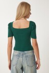 Kare Yaka Fitilli Crop Bluz YEŞİL LGT0011