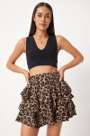 Leopar Desenli Mini Örme Şort Etek SİYAH BEJ LKQ0004