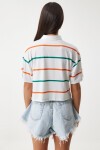 Polo Yaka Çizgili Crop Örme T-shirt EKRU ORANJ LHF0004