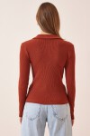 Polo Yaka Fitilli Örme Bluz KİREMİT LGT0008