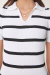 Polo Yaka Fitilli Saran Triko Elbise BEYAZ LOW0020