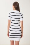 Polo Yaka Fitilli Saran Triko Elbise BEYAZ LOW0020