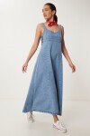 U Yaka Askılı Uzun Çan Formlu Denim Elbise AÇIK MAVİ LRV0098