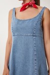U Yaka Askılı Uzun Çan Formlu Denim Elbise AÇIK MAVİ LRV0098