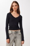 V Yaka Saran Basic Modal Bluz SİYAH LMW0029