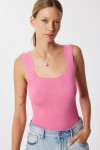 2li Kare Yaka Kalın Askılı Triko Bluz BEYAZ PEMBE LUS0001