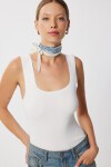 2li Kare Yaka Kalın Askılı Triko Bluz GÖK MAVİ BEYAZ LUS0001