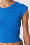 2’li Paket Basic Fitilli Örme Crop Bluz BİSKÜVİ KOYU MAVİ LMX0123