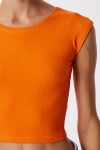 2’li Paket Basic Fitilli Örme Crop Bluz ORANJ PEMBE LMX0123