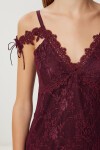 Askılı Dantelli Mini Örme Elbise BORDO LNV0008