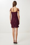 Askılı Dantelli Mini Örme Elbise BORDO LNV0008
